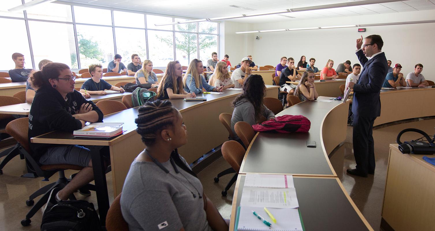 Professor Matthew Winden addresses a classroom