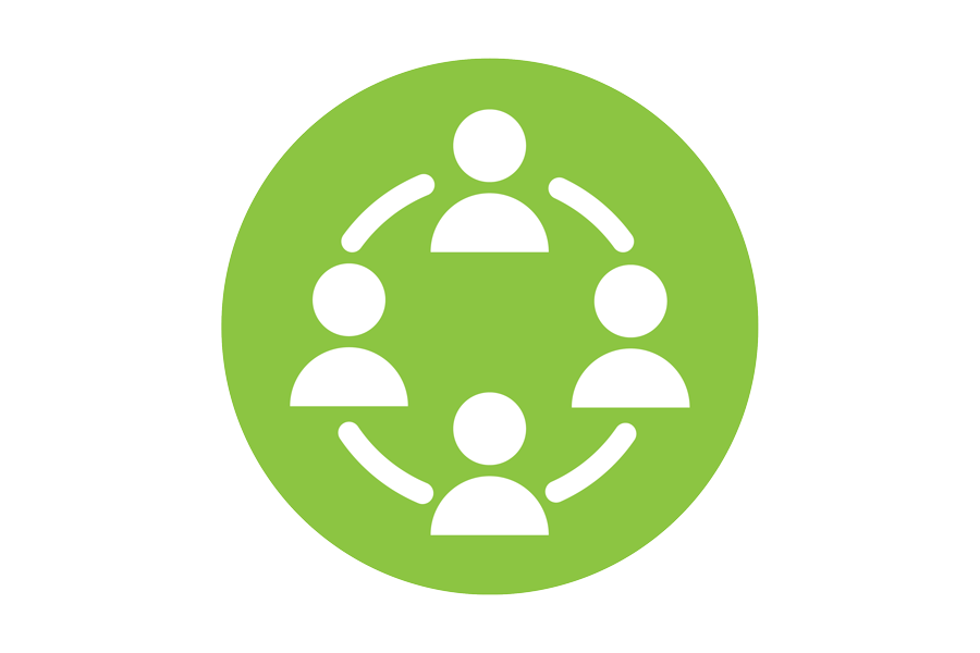 Icon of people in a circle with a green background.