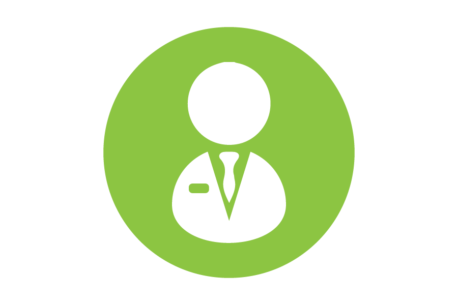 Icon of a person wearing a tie on a green background.