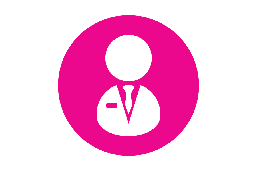 Pink icon with person wearing a tie.